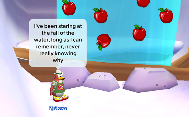 Fresh apples falling down a waterfall