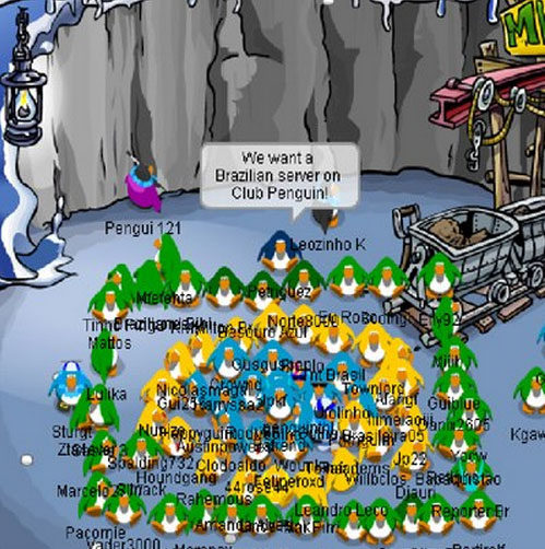 The Portuguese community in the Mine, with the different colours of the Brazilian flag