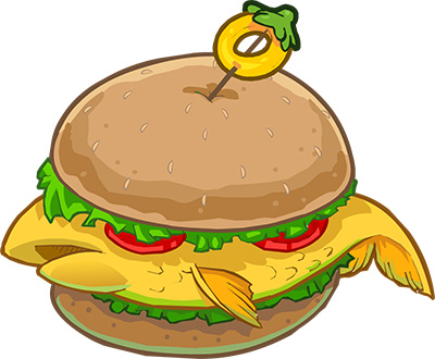 A fish burger which looks like a fishdog